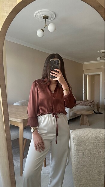 Saten crop gömlek