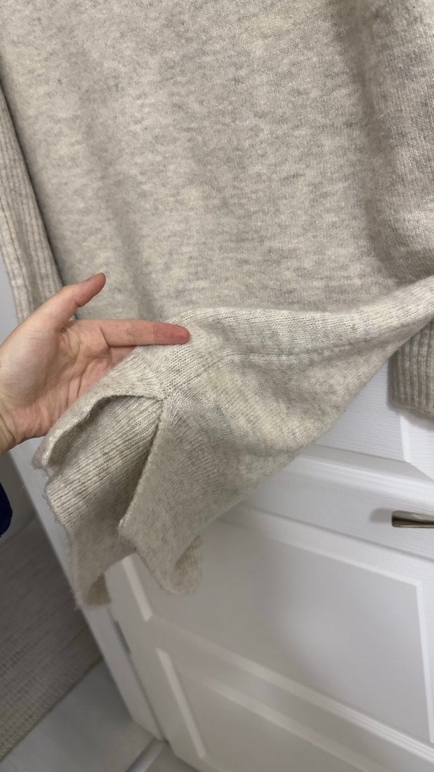 Bej V Yakalı Örgü Kadın Kazak/tunik/elbise - Görsel 3