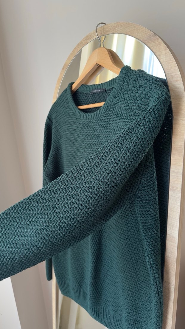 Yeşil Örgü erkek Kazak - Görsel 4