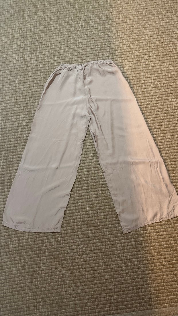 Bej  Rahat Kesim tensel saten kumaş Kadın Pantolon - Görsel 3