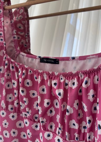 s Beden pembe Renk Pembe Çiçek Desenli Mini Elbise