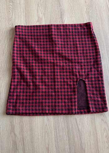 Bordo Ekoseli Mini Etek