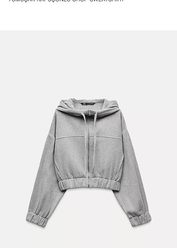 Gri Kapüşonlu fermuarlı zara crop Sweatshirt