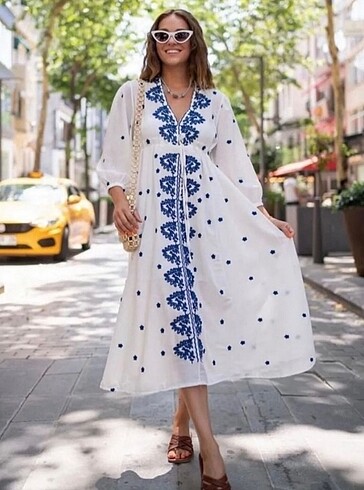 Şile bezi etnik desenli elbise