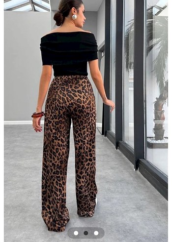 Diğer Leopar desen saten pantolon