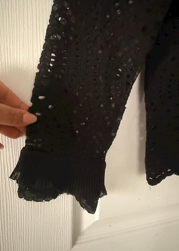 İpekyol Siyah Dantel İşlemeli Uzun Kollu Bluz - Görsel 3