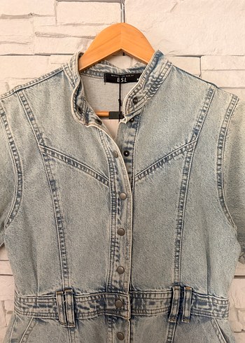 Kemerli Mavi Denim kısa Elbise - Görsel 5