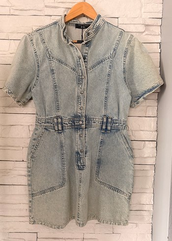 Kemerli Mavi Denim kısa Elbise - Görsel 2