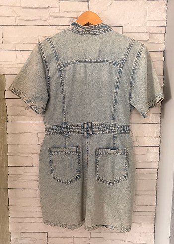 Kemerli Mavi Denim kısa Elbise - Görsel 3