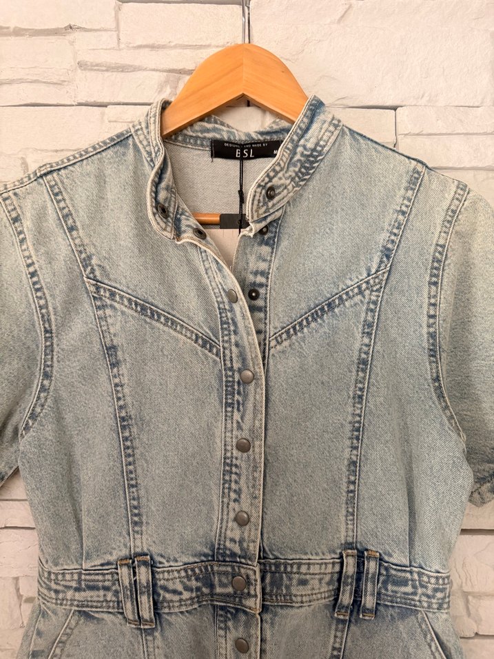 Kemerli Mavi Denim kısa Elbise - Görsel 5