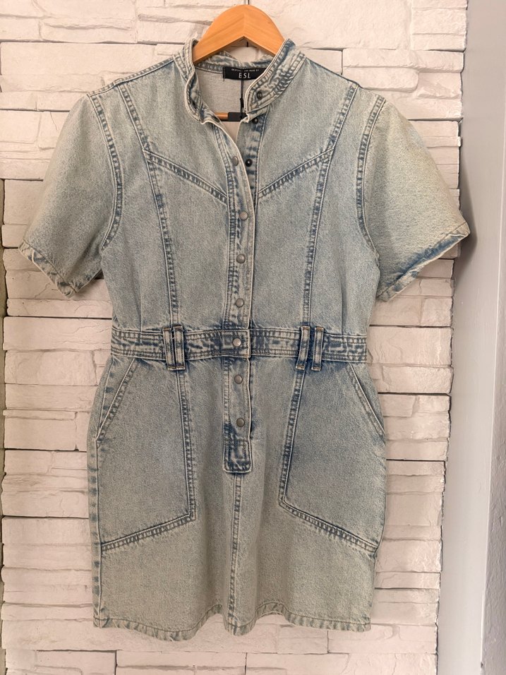 Kemerli Mavi Denim kısa Elbise - Görsel 2