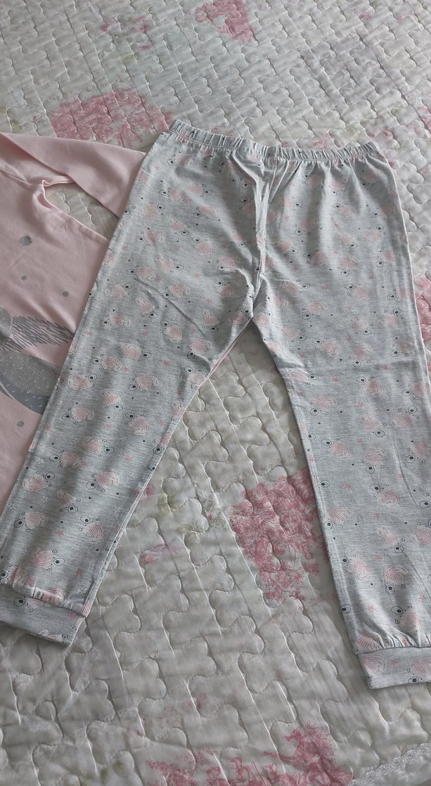 Kız Çocuk Pembe Pamuklu Uzun Kollu Pijama Takımı - Görsel 3