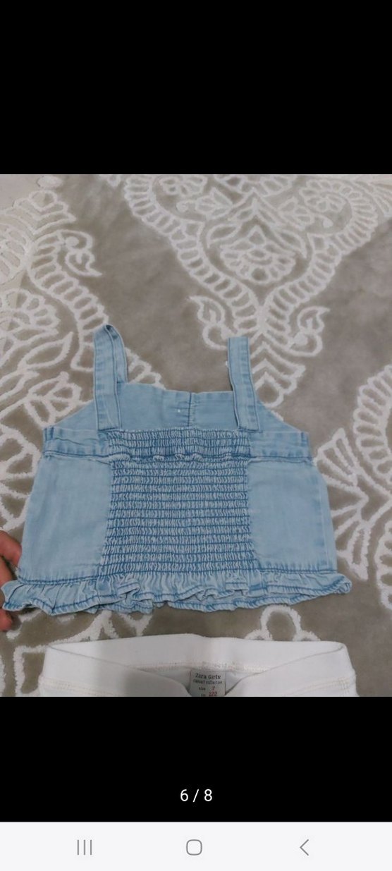 Kız Çocuk Mavi Dantelli Denim Pantolon - Görsel 4