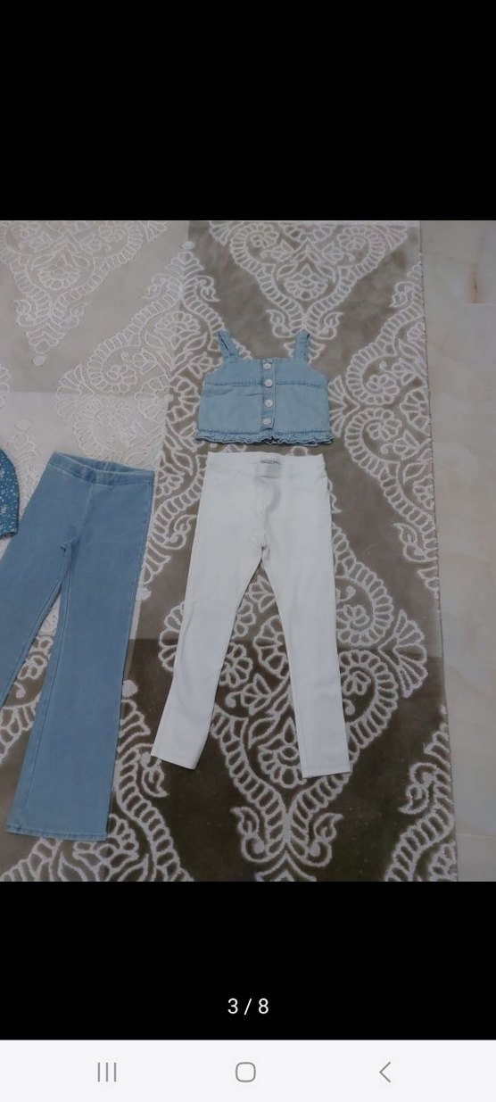 Kız Çocuk Mavi Dantelli Denim Pantolon - Görsel 3