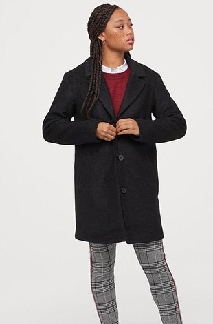 H&M 36 BEDEN SİYAH KAŞE KABAN