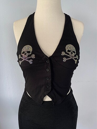 rhinestone halter yaka top