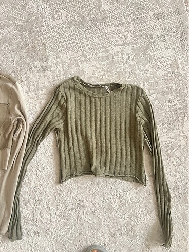 xs Beden CROP BLUZ UZUN KOLLU KOTON