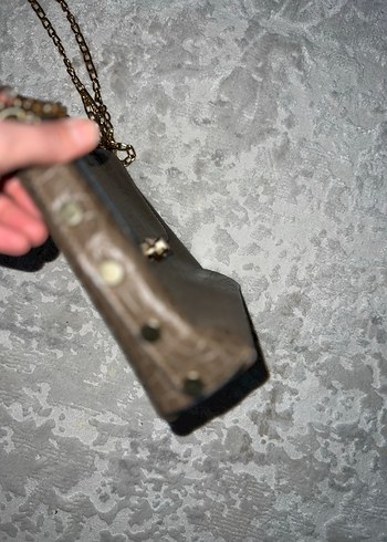 Kahverengi Deri Yılan Desenli Zincir Detaylı Çanta - Görsel 2