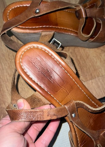 Deri Taba Renkli Dolgu Topuklu Sandalet - Görsel 3