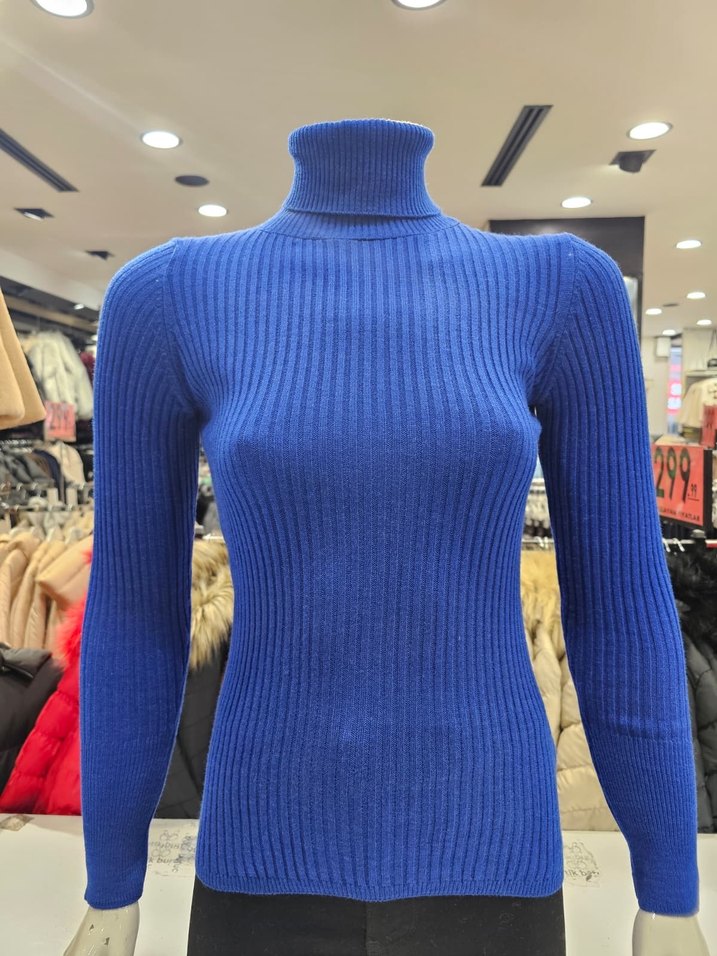 Mavi Balıkçı Yaka Kadın Triko Kazak - Görsel 2