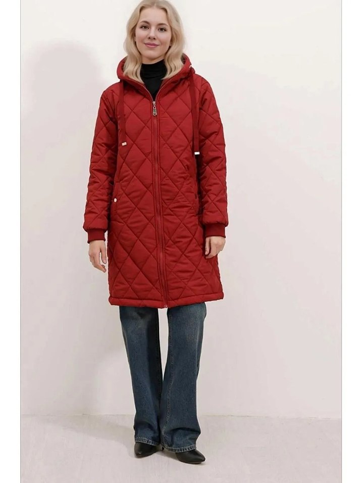 Bordo Kapitone Kapüşonlu Kadın Kışlık Mont - Görsel 3