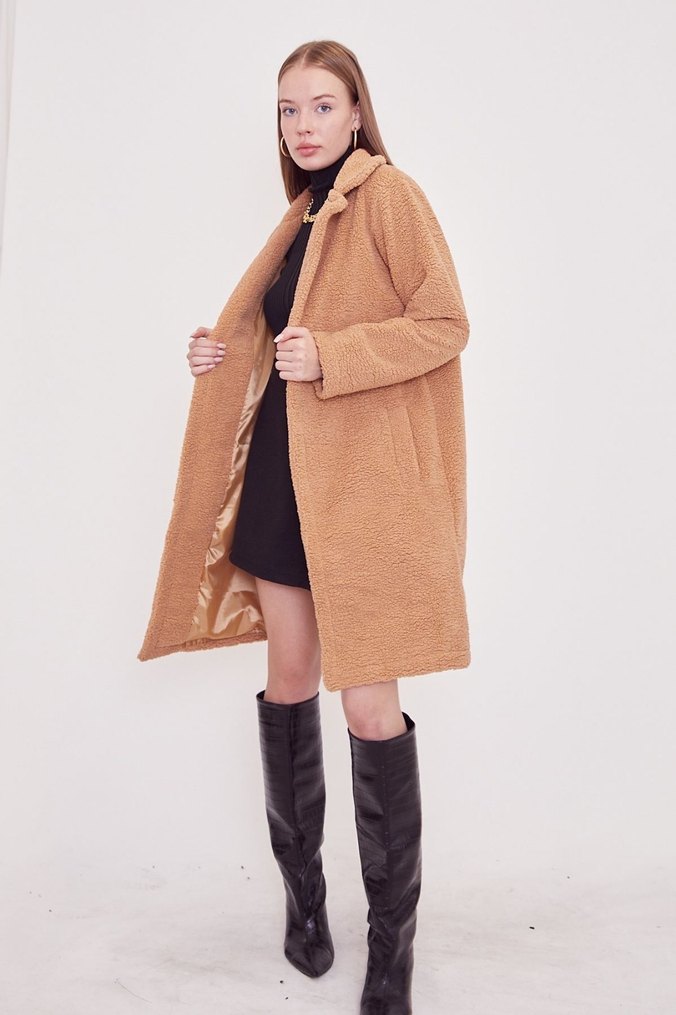 Bej Peluş Midi Kaban - Görsel 4