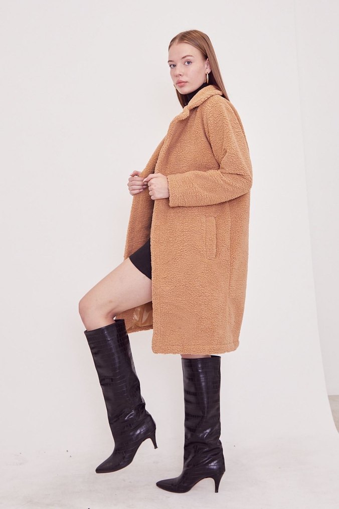 Bej Peluş Midi Kaban - Görsel 5