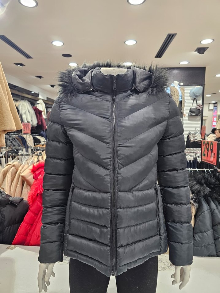 Siyah Kadın Kürklü Kışlık Mont - Görsel 2