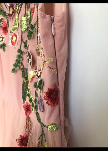 38 Beden Pembe tül çiçekli abiye elbise