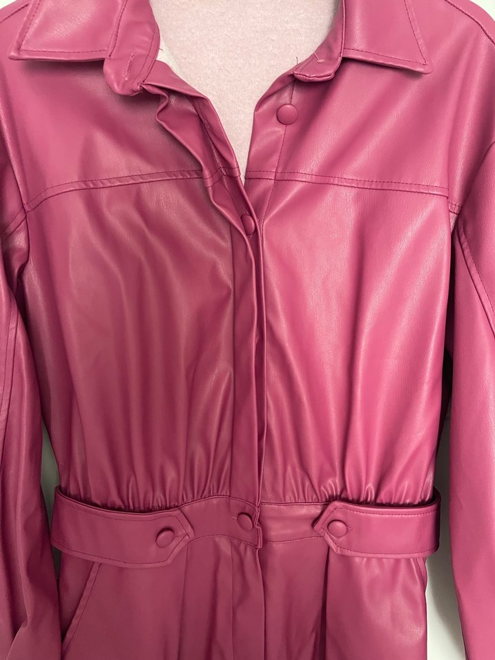 Düğmeli Pembe Deri tulum kısa - Görsel 2