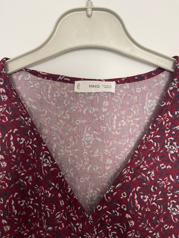 Bordo V Yakalı Uzun Kollu mini Elbise - Görsel 2