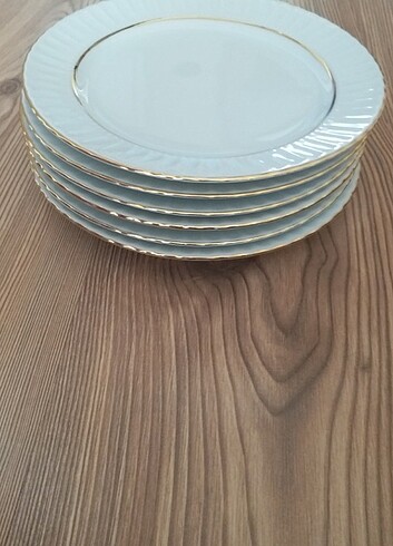 Güral porselen sedef yaldızlı gold pasta tabağı 6 lı 20 cm.