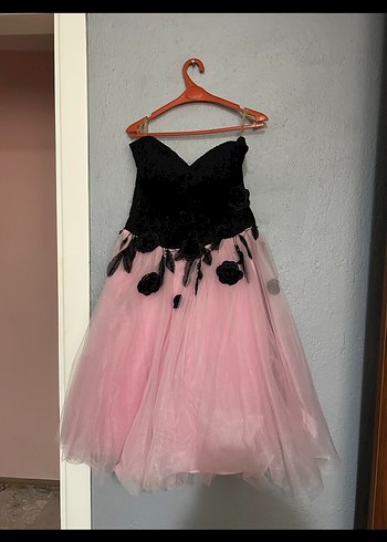 Pembe Siyah Straplez Gotik Mini Elbise