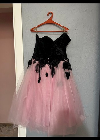 s Beden pembe Renk Pembe Siyah Straplez Gotik Mini Elbise