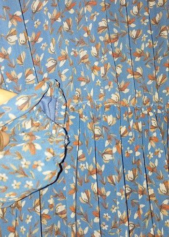40 Beden Uzun Kollu Mavi Batik Desenli Bohem Elbise