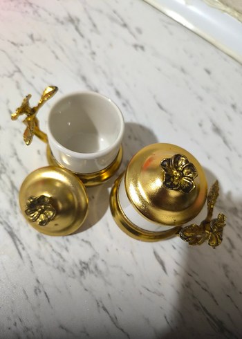 Altın Kapaklı Beyaz ikili türk kahve fincanı - Görsel 3