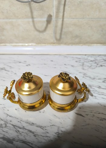 Altın Kapaklı Beyaz ikili türk kahve fincanı - Görsel 2