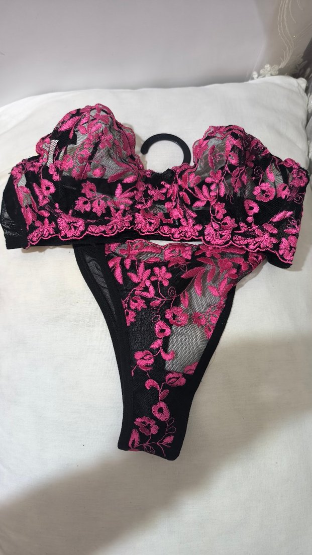 Nakışlı Pembe Gotik Sütyen ve Külot Takımı - Görsel 2