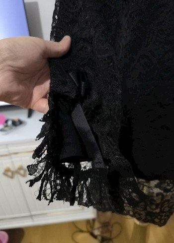 36 Beden siyah Renk Siyah Mini Dantel Gotik Uzun Kollu Elbise