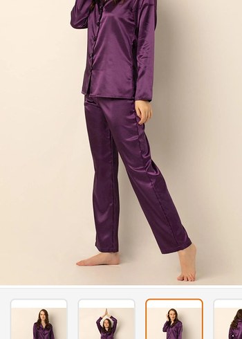 Doremi Parlak Mor Kadın Saten Pijama Takımı