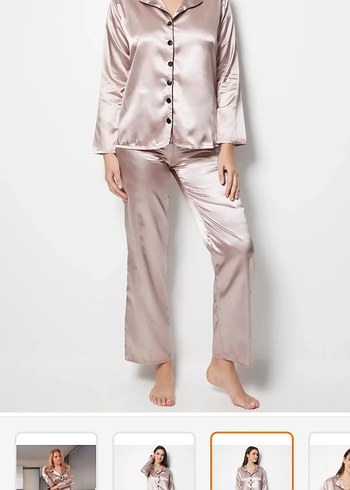 xxl Beden Bej Parlak Saten Kadın Pijama Takımı