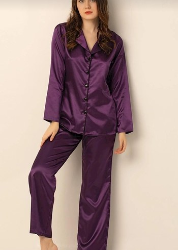 m Beden mor Renk Parlak Mor Kadın Saten Pijama Üstü