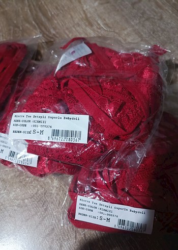 Dantel Detaylı Kırmızı Bağlamalı babydoll - Görsel 2