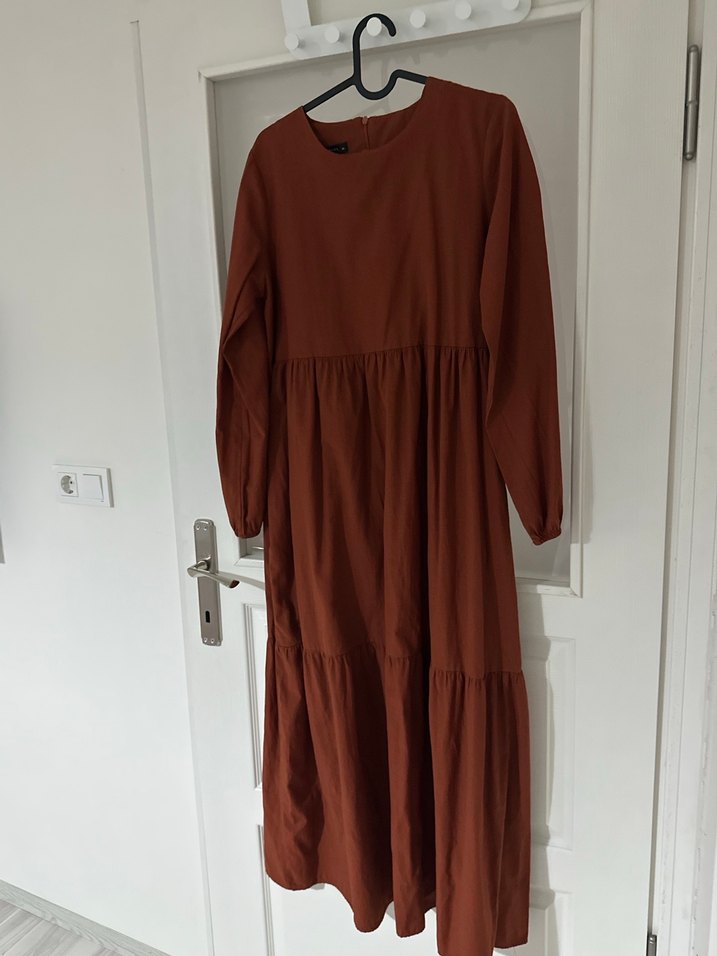 Bohem Stil Gri Haki Uzun Elbise - Görsel 5