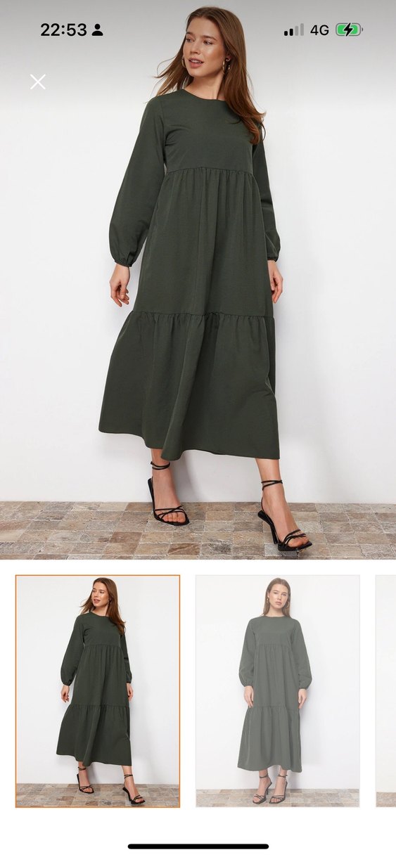 Bohem Stil Gri Haki Uzun Elbise - Görsel 3