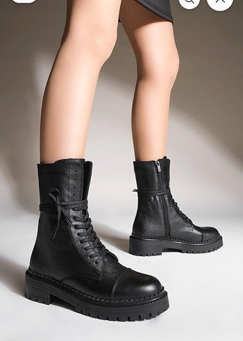 #marjin Siyah Deri Stiletto Topuklu Goth Botlar - Görsel 2