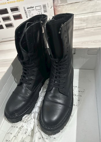 #marjin Siyah Deri Stiletto Topuklu Goth Botlar - Görsel 5