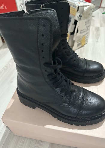 #marjin Siyah Deri Stiletto Topuklu Goth Botlar - Görsel 3