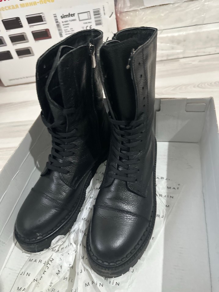 #marjin Siyah Deri Stiletto Topuklu Goth Botlar - Görsel 5