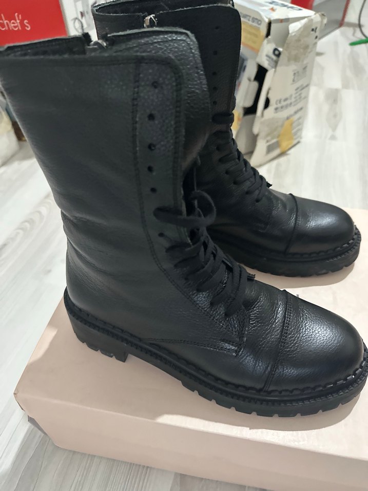 #marjin Siyah Deri Stiletto Topuklu Goth Botlar - Görsel 3